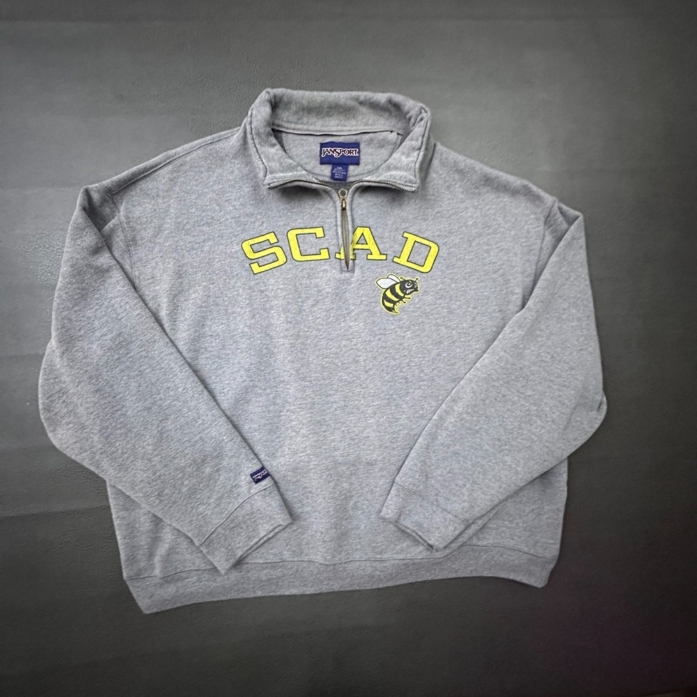 SCAD Sweater Mens 2XL Gray 1/4 Zip Y2k Vintage Style Pullover Boxy Prep Jansport